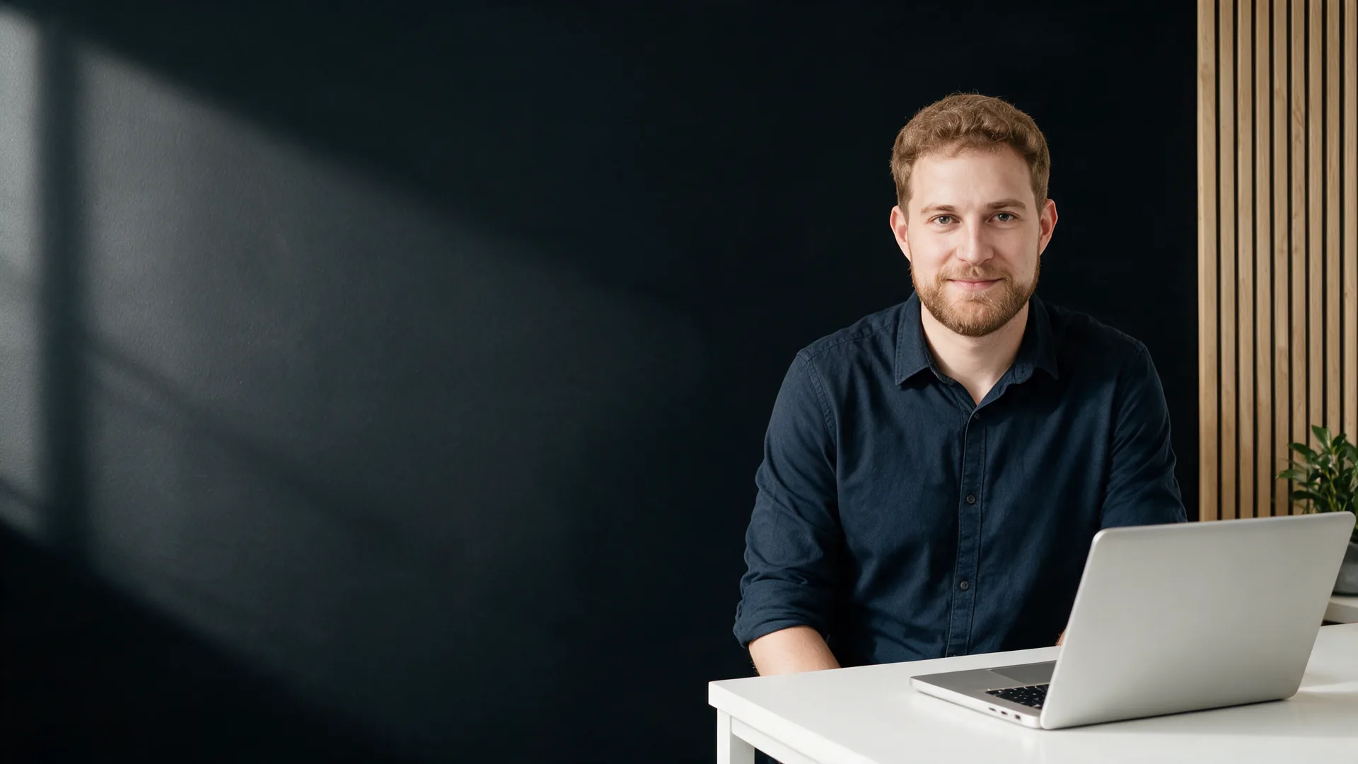 Jan Andrecht, Webdesigner und SEO Freelancer, am Schreibtisch mit Laptop