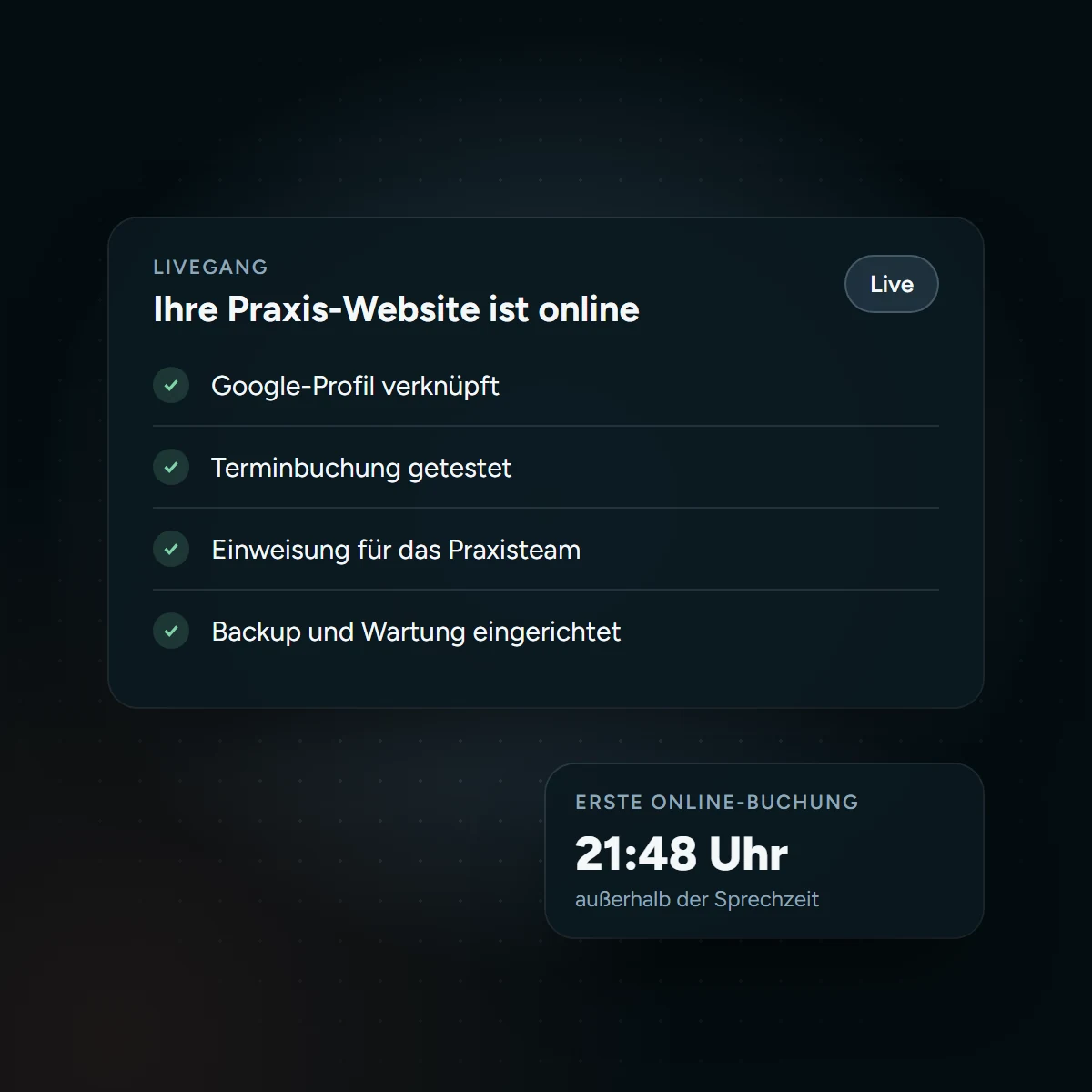 Checkliste zum Livegang einer Praxis-Website mit Google-Profil und Einweisung
