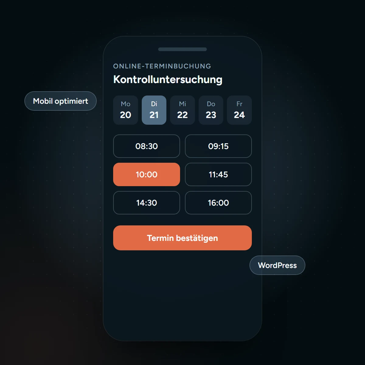 Online-Terminbuchung einer Zahnarztpraxis auf dem Smartphone